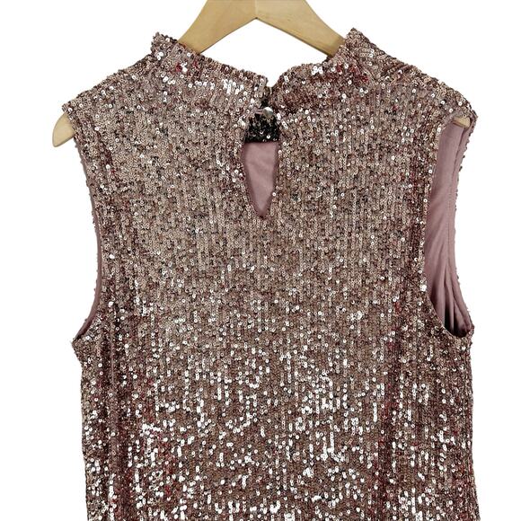 Cable & Gauge Blush Pink Sequin Mock Neck Sleeveless Top Size Medium - Picture 5 of 8